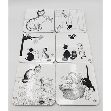 Dubout Cats - Set of 6 Black & White Cat Coasters 
