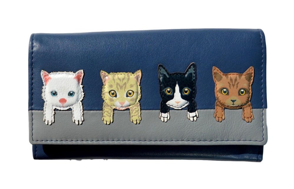 Mala Leather Navy Blue Cats on Wall Purse