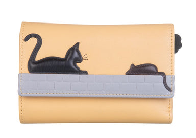 Mala Leather Cat & Mouse Large Tri Fold Purse Yellow