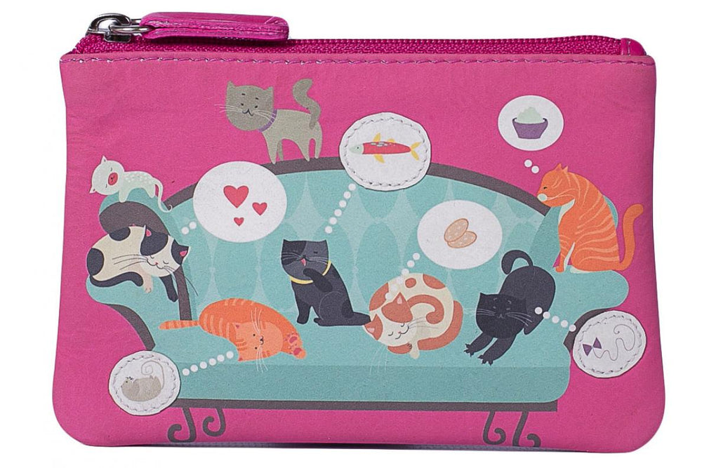 Mala Leather Cats on the Sofa Coin Purse Pink