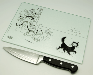 Dubout Cats - Cats on the Hunt Glass Chopping Board (Matous En Chasse)