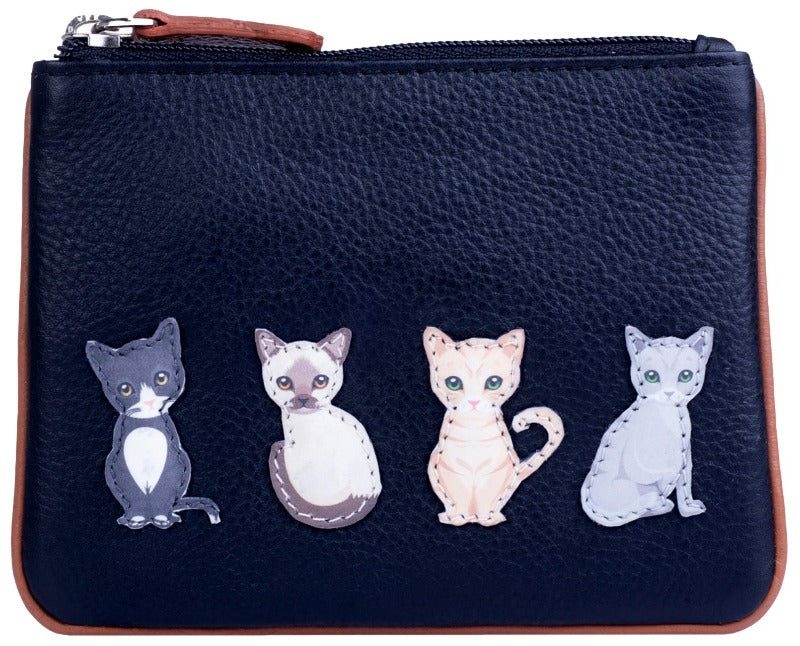 Mala Leather Best Friends Sitting Cats Coin and Card Purse Black