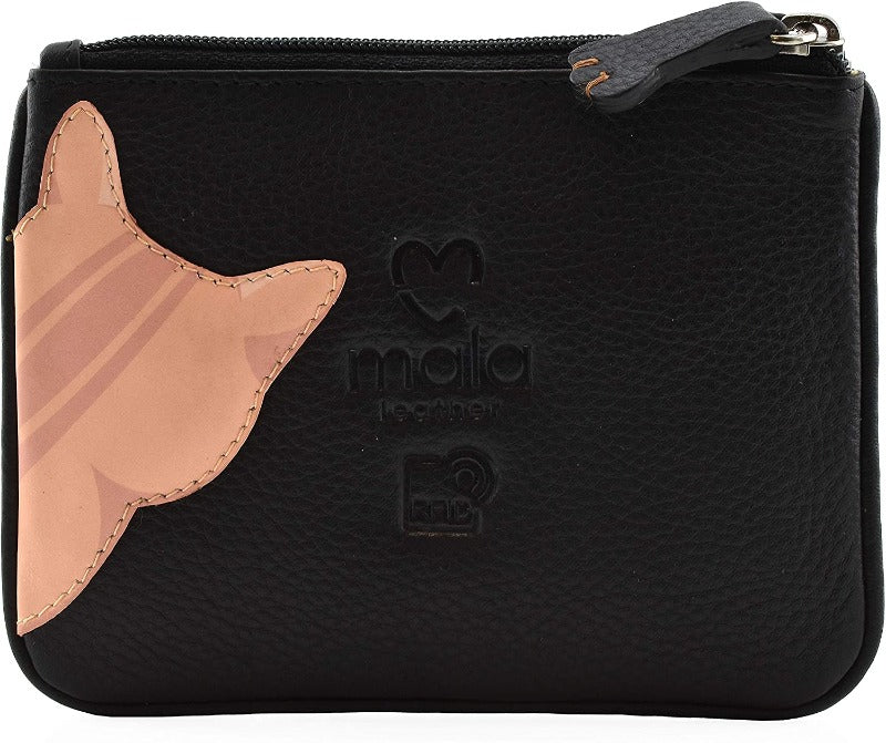 Mala Leather Cleo the Cat Coin and Card Purse Black