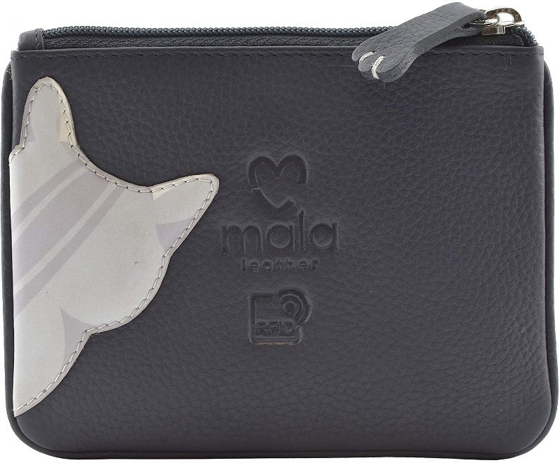 Mala Leather Cleo the Cat Coin and Card Purse Navy