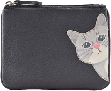 Mala Leather Cleo the Cat Coin and Card Purse Navy