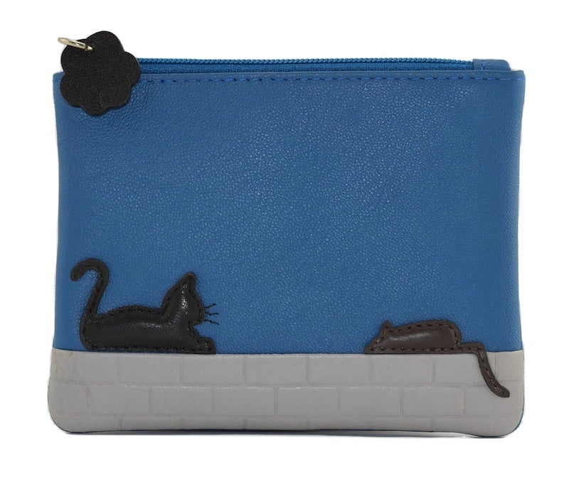 Mala Leather Cat & Mouse Coin and Card Purse Blue