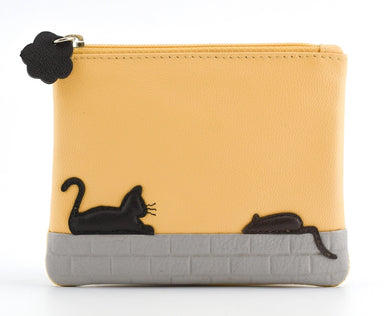 Mala Leather Cat & Mouse Coin and Card Purse Yellow