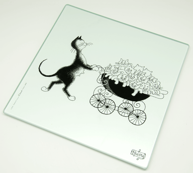 Dubout Cats -The Pram Glass Trivet (Famille Nombreuse)
