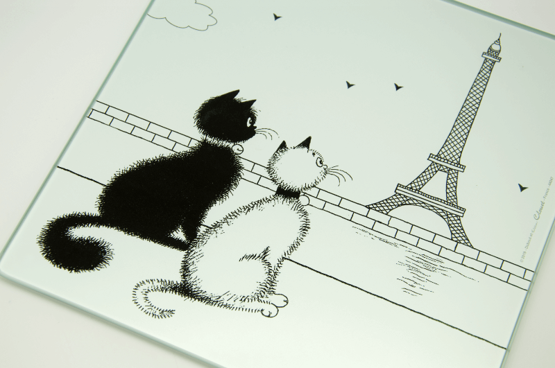 Dubout Cats - 2 Cats in Paris Glass Trivet (Paris Tour Eiffel 2 Chatons)
