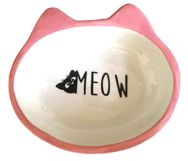 Ceramic Meow Pink or Blue Cat Bowl