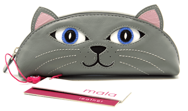 Mala Leather Lola the Cat Grey Glasses Case / Pencil Case / Purse