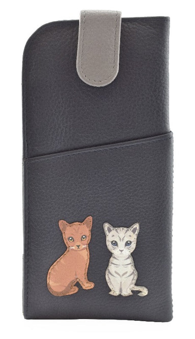 Mala Leather Best Friends Sitting Cats Glasses Case Navy