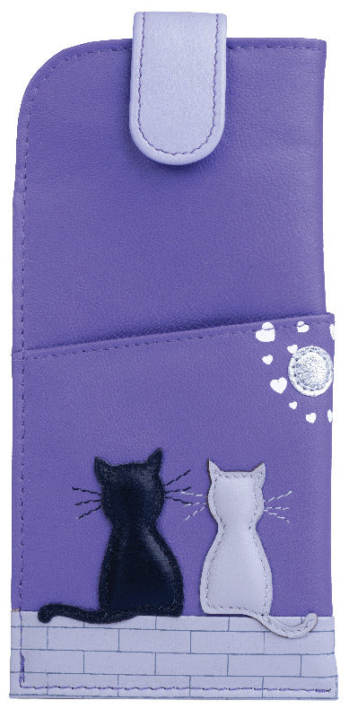 Mala Leather Midnight Cats Glasses Case Purple