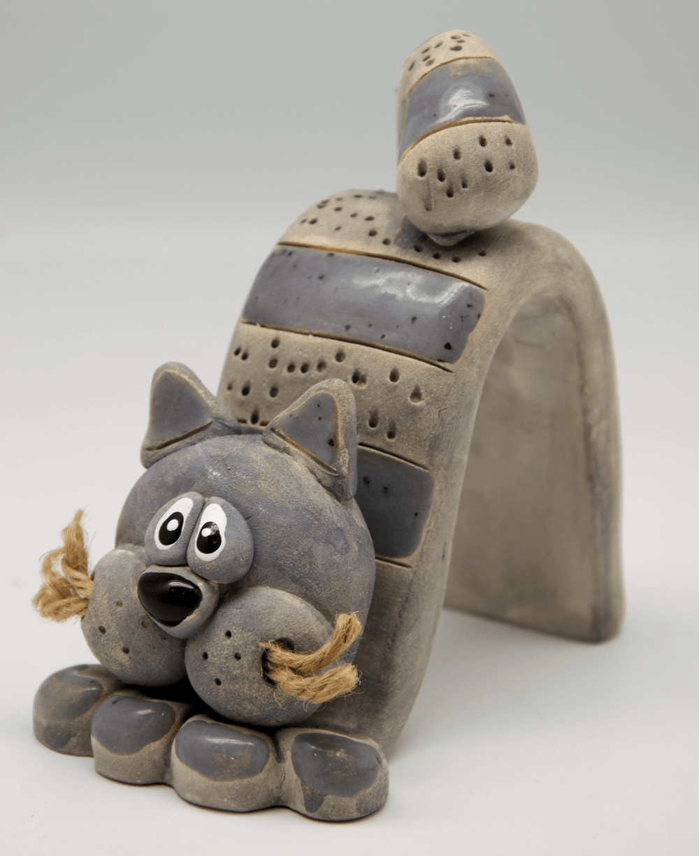 Bent Ceramic Cat with Jute Whiskers