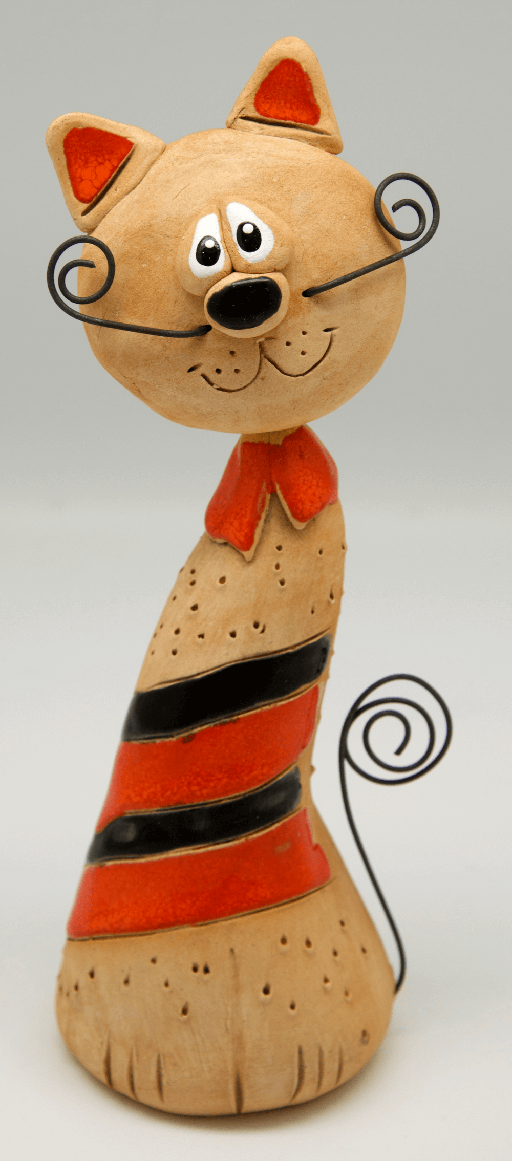 Ceramic Hobo Cat with Wire Whiskers Ornament