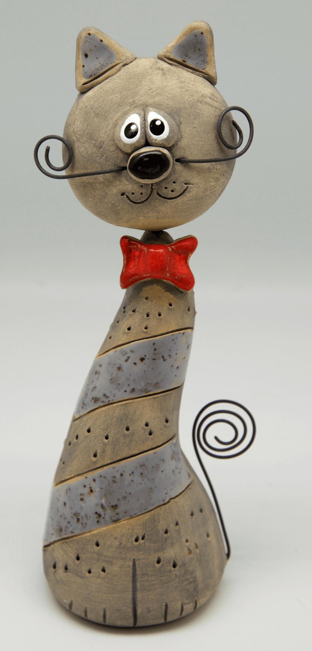 Ceramic Hobo Cat with Wire Whiskers Ornament