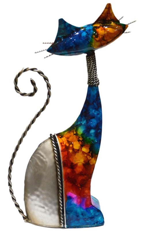 Multicolour Metal Cat Ornament - Right Facing