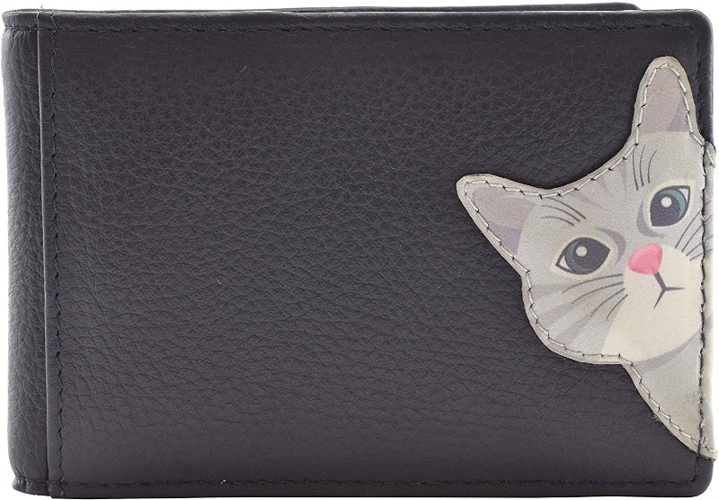 Mala Leather Cleo the Cat Navy ID / Card Holder / Purse