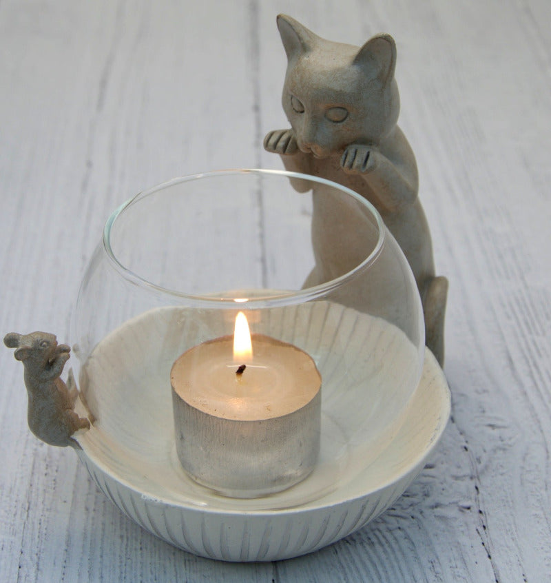 Cat and Mouse Tea Light Holder