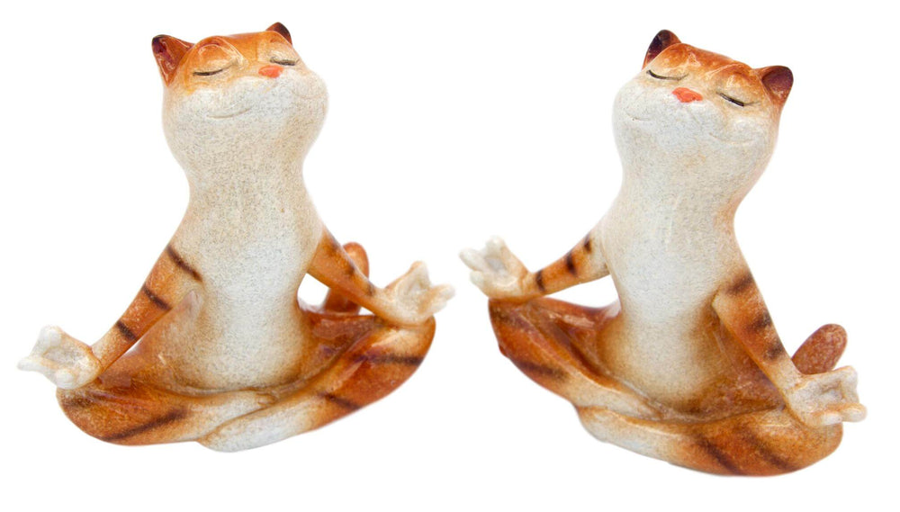 Pair of Ginger Yoga Cats Ceramic Ornament