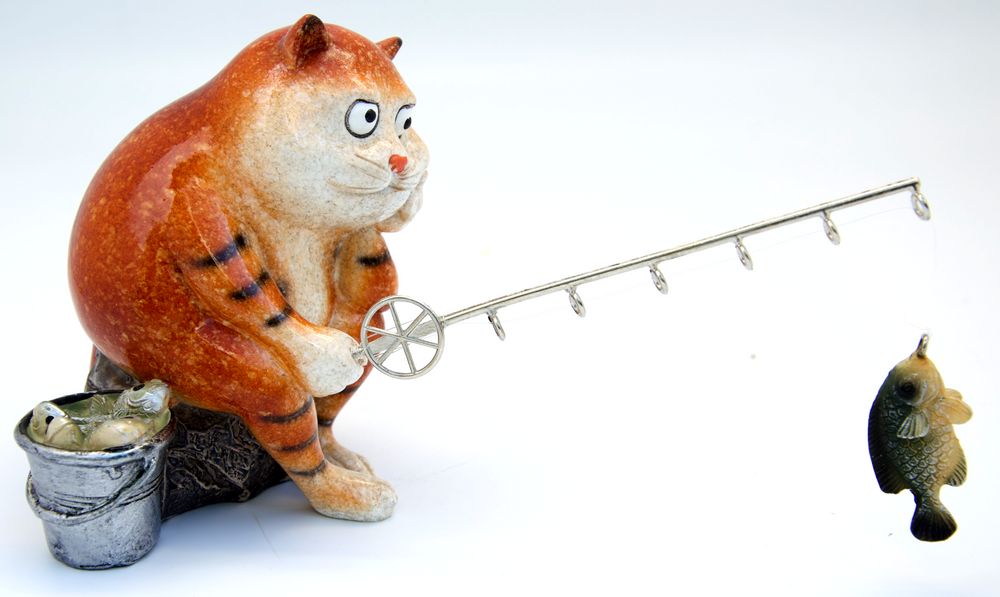 Ginger Fat Cat Waiting for Fish Ceramic Ornament