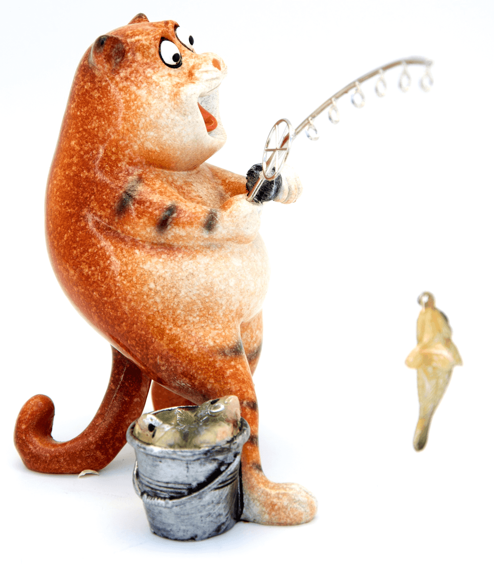 Ginger Fat Cat Caught the Fish Ceramic Ornament