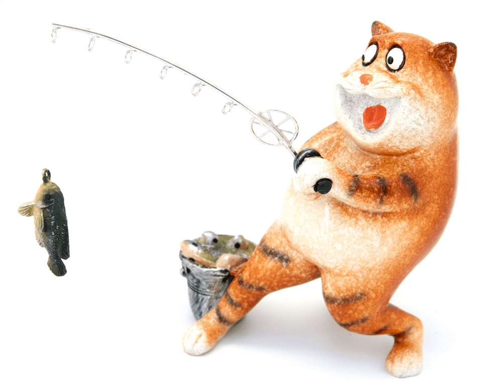 Ginger Fat Cat Caught the Fish Ceramic Ornament