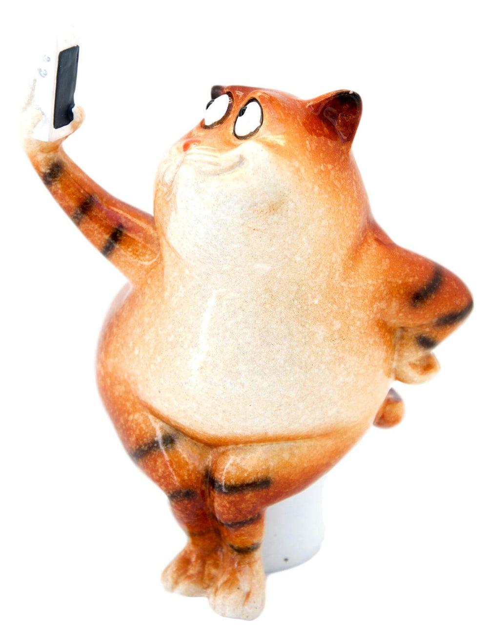 Ginger Fat Cat Taking Selfie on Toilet Ceramic Ornament Pen Holder