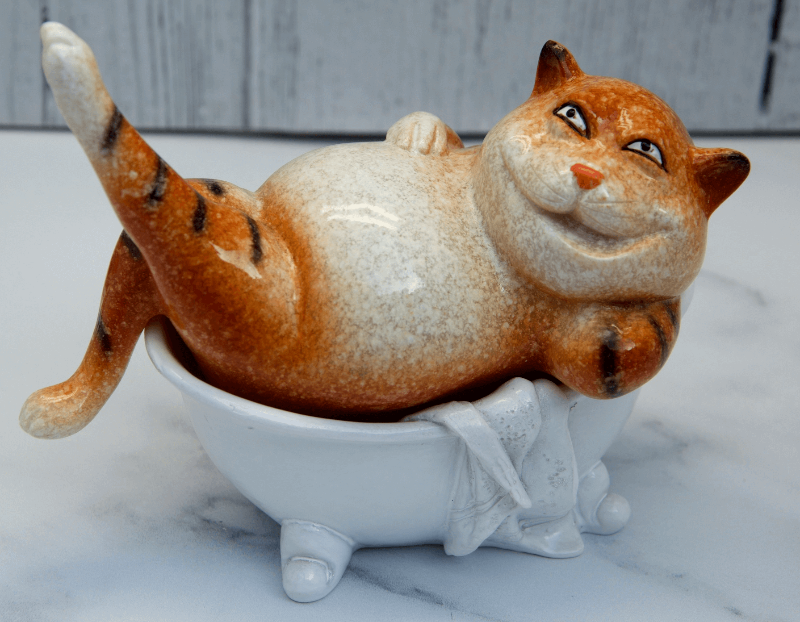Ginger Fat Cat in Bath Ceramic Ornament
