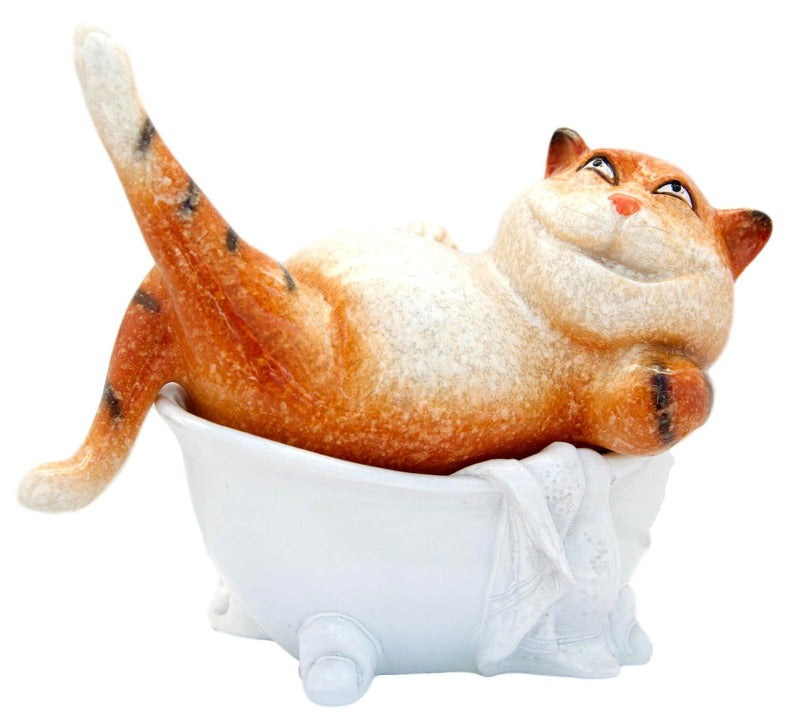 Ginger Fat Cat in Bath Ceramic Ornament