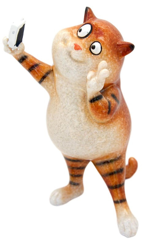 Ginger Fat Cat Taking Selfie Ceramic Ornament