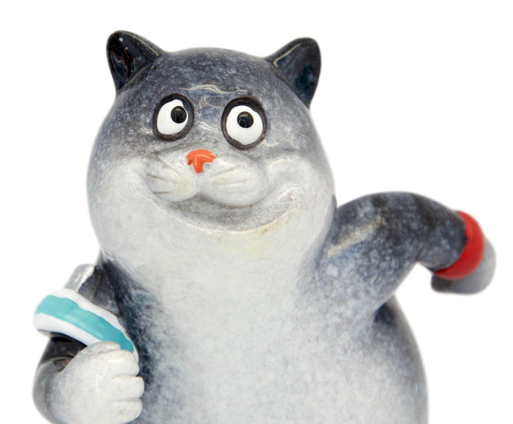 Grey Fat Cat Running Ceramic Ornament