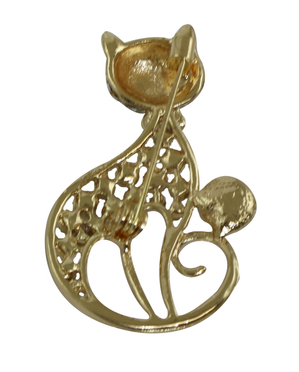 Cat with Pearl Crystal Diamante Cat Crystal Brooch / Scarf Pin
