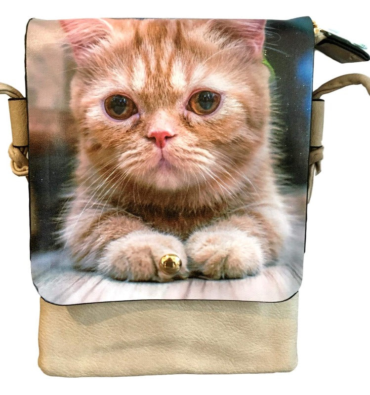 Beth Cat Small Ginger Kitten Faux Leather Shoulder Bag