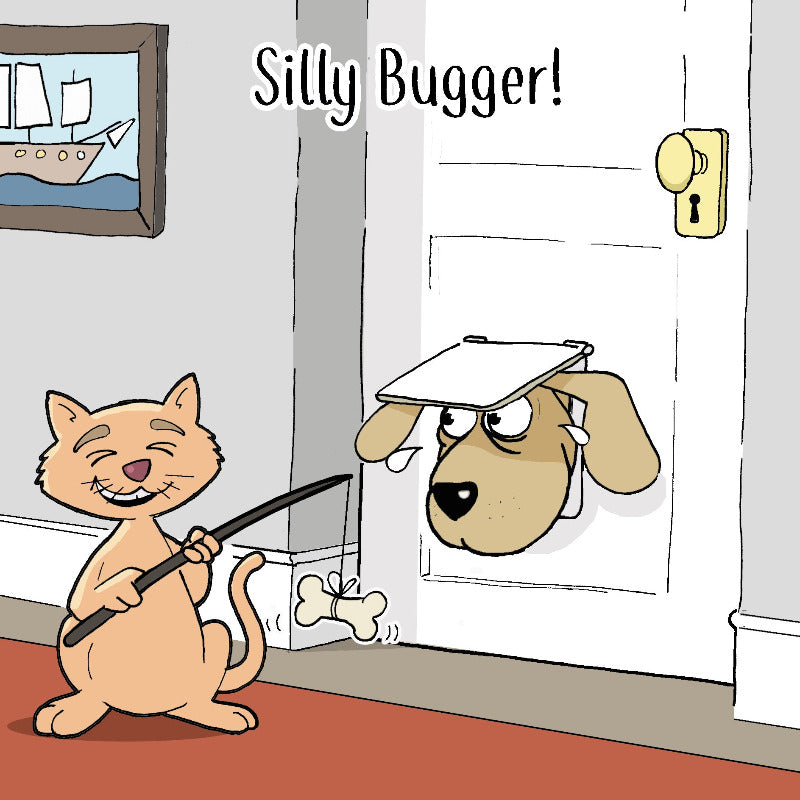 'Silly Bugger!' Humorous Cat Greeting Card by Michael Canine