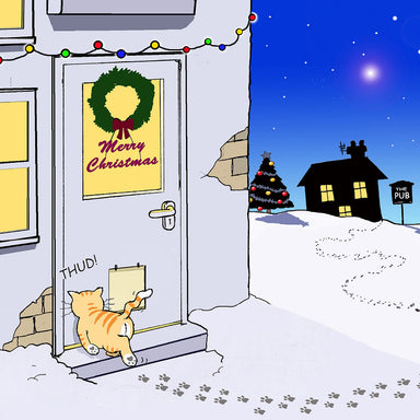 Funny Cat Christmas Card 'Drunk Cat' Funny Cat Christmas Card by Michael Canine