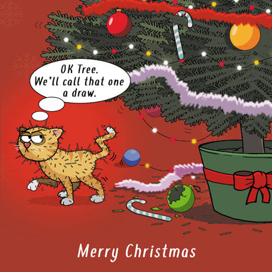 Funny Cat Themed Christmas Card 'Call That a Draw ' Funny Cat Christmas Card by Michael Canine