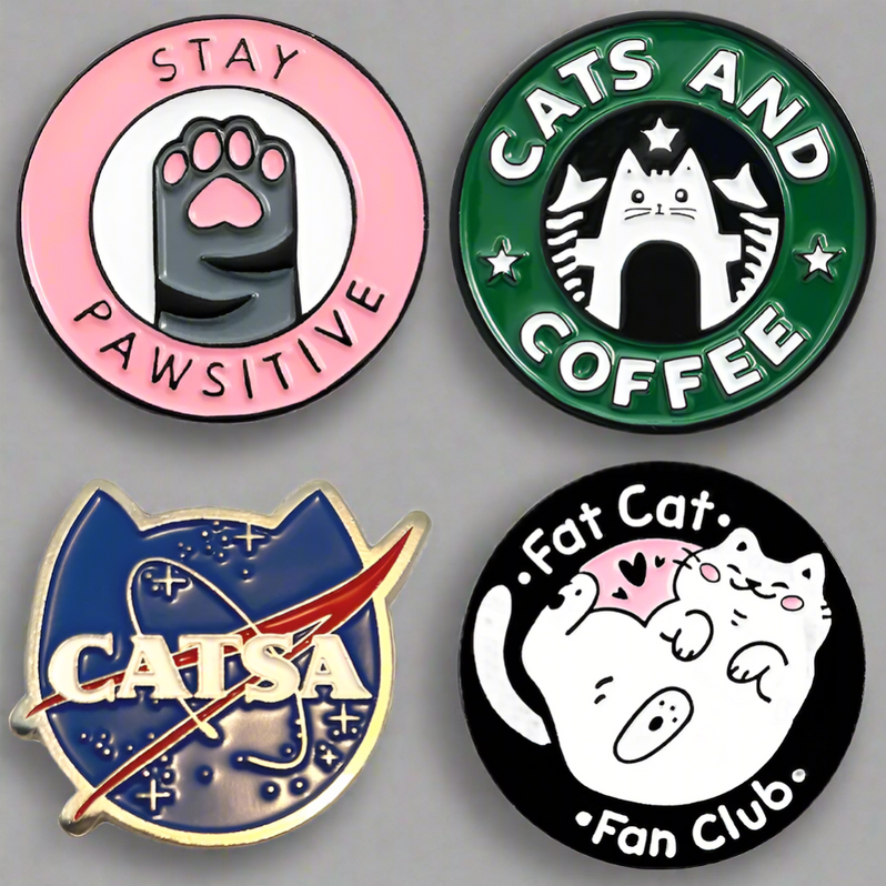 Set of 4 Cat Enamel Lapel Pins