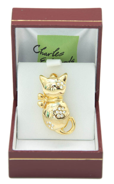 Cat in a Scarf Gold Crystal Brooch / Scarf Pin