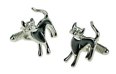 Silver and Black Coloured Black Cat Cufflinks