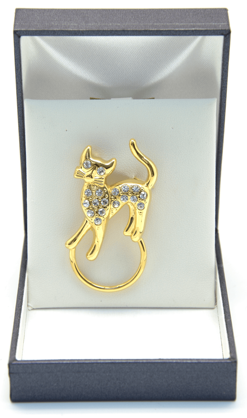 Cat on Loop Gold Crystal Brooch / Scarf Pin