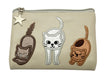 FAUX Leather Embroidered Applique Cats Ladies Coin Purse Cream