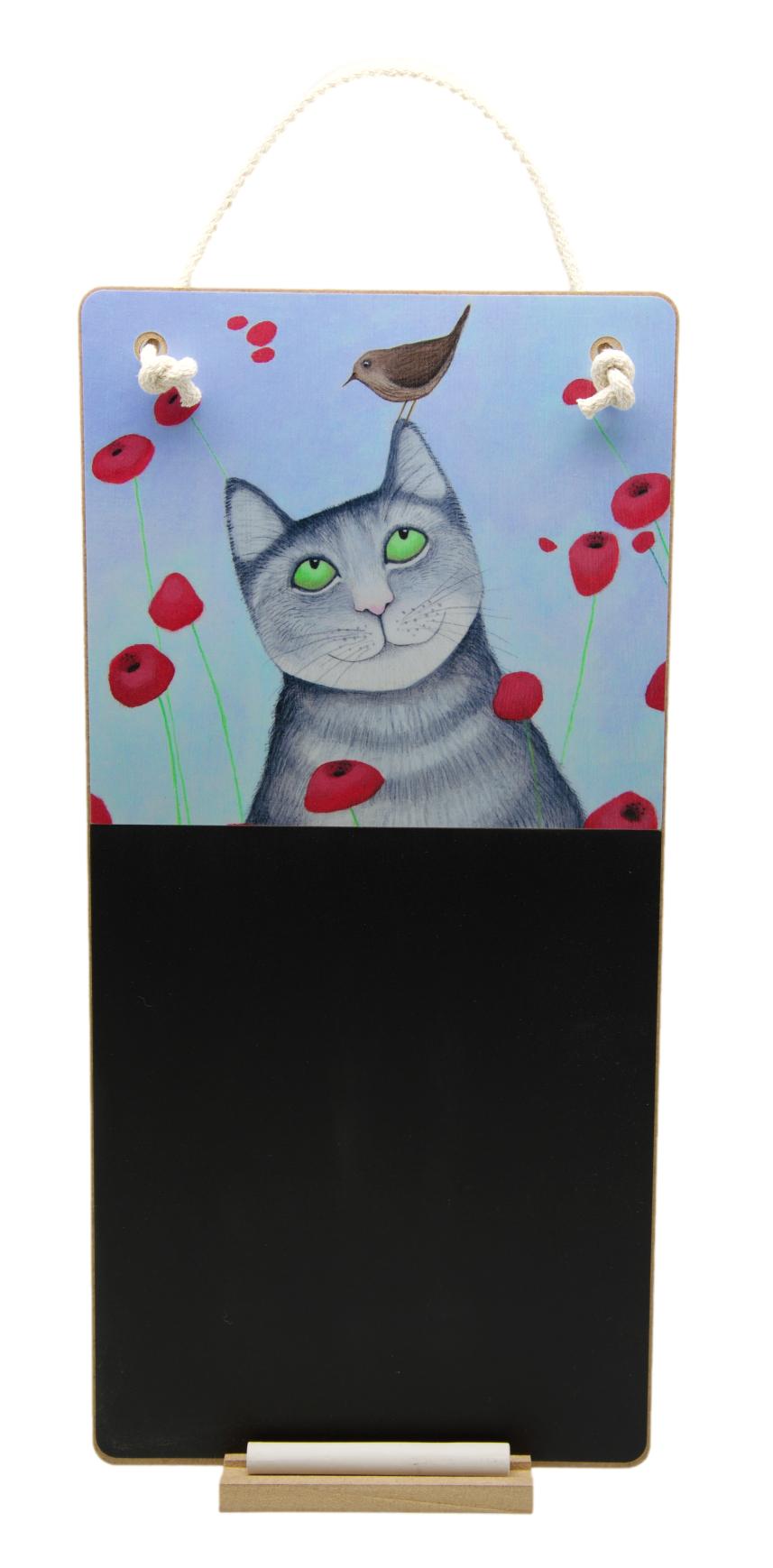 Cat with Poppies Chalkboard & Chalk
