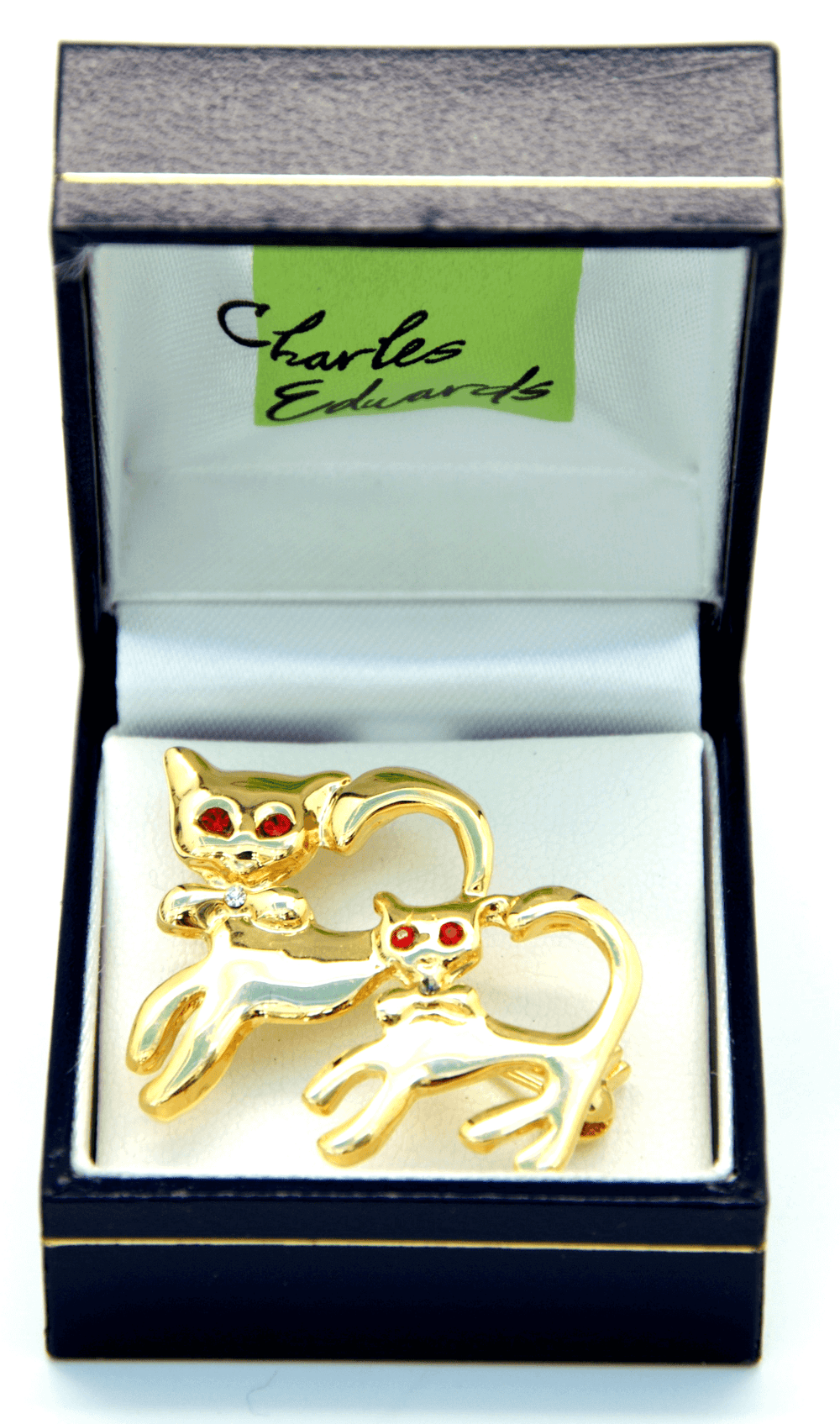 Cats with Red Eyes Gold Crystal Brooch / Scarf Pin
