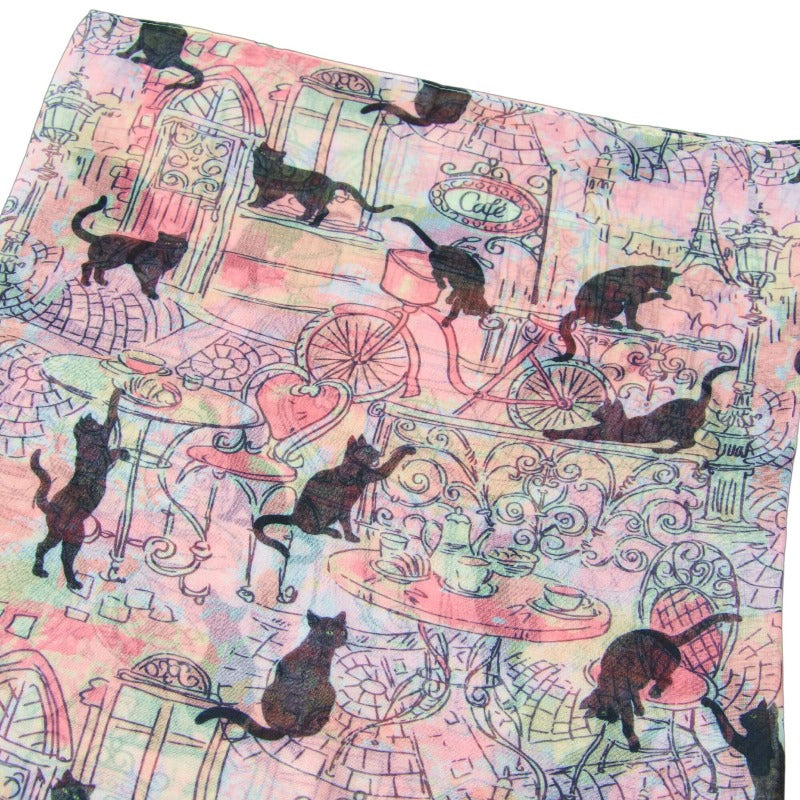 Pink & Peach Cafe Cats Scarf