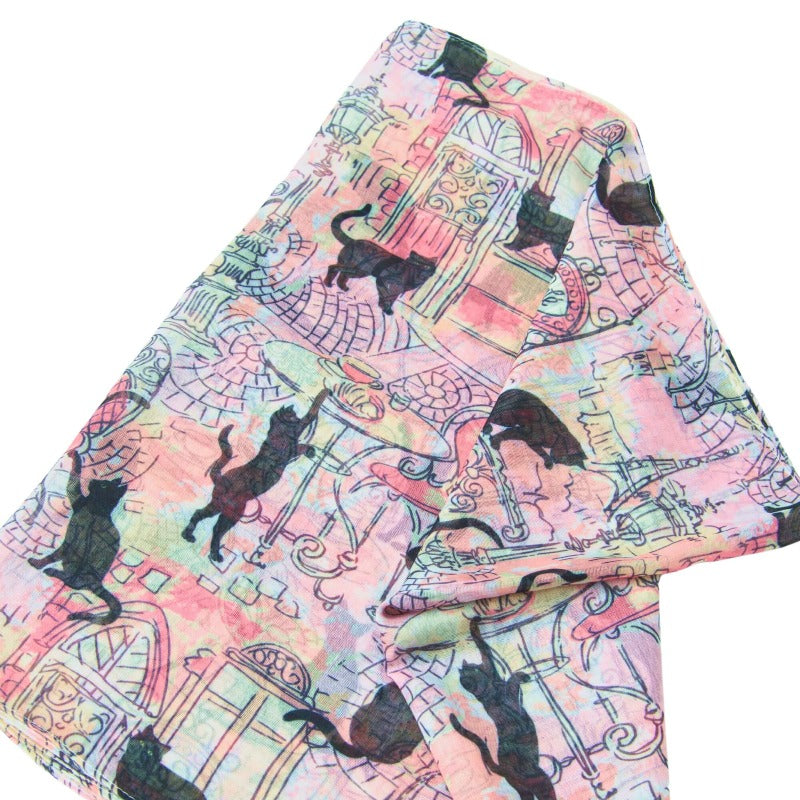 Pink & Peach Cafe Cats Scarf
