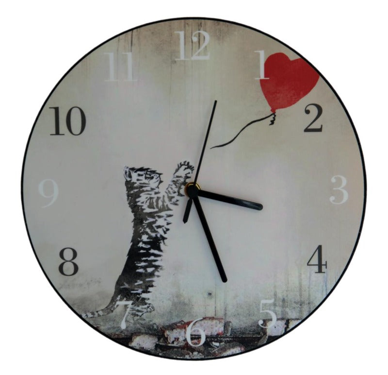 Banksy Style Cat With Balloon Cat Clock