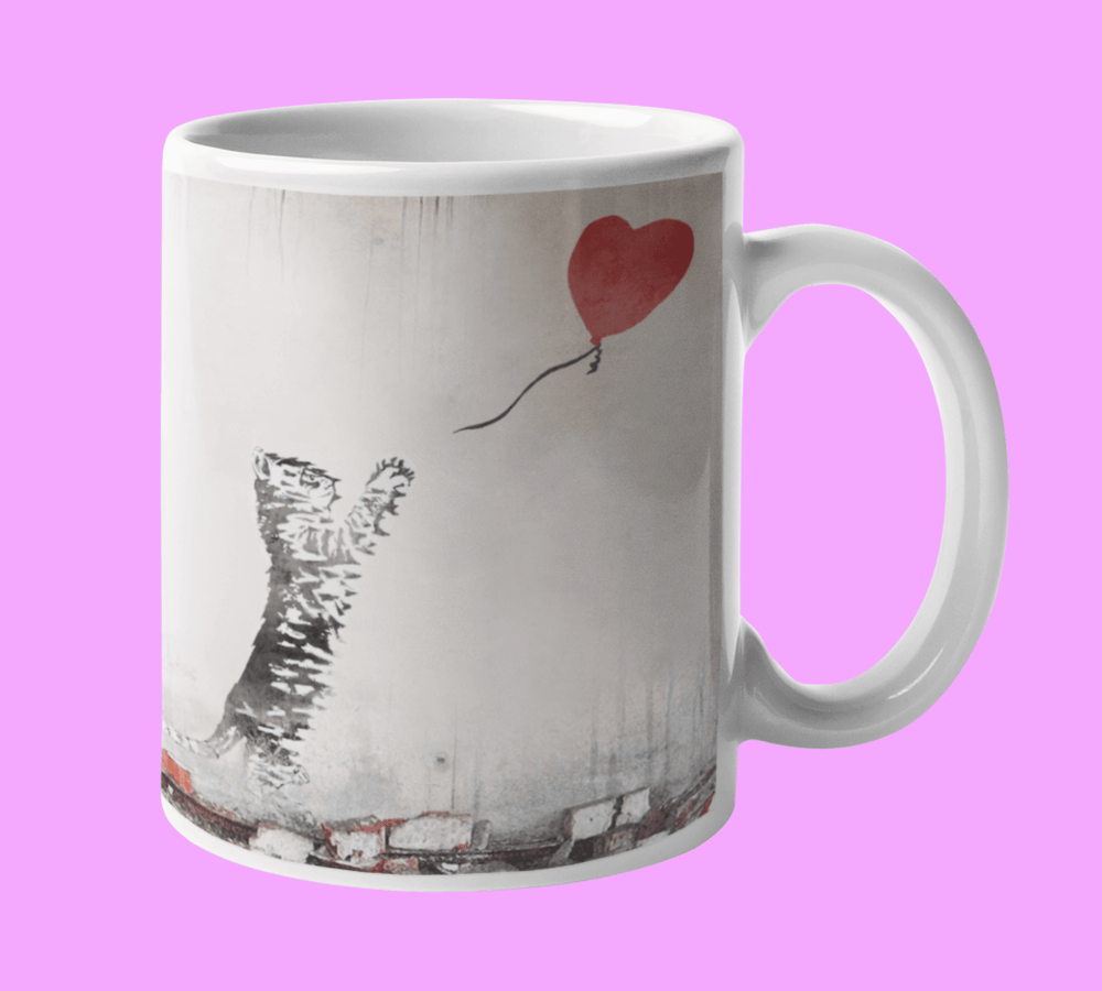 Banksy Style Cat with Balloon Mug