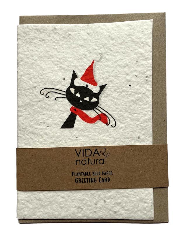 Christmas Whiskers Seeded Paper Catnip Cat Greeting Card