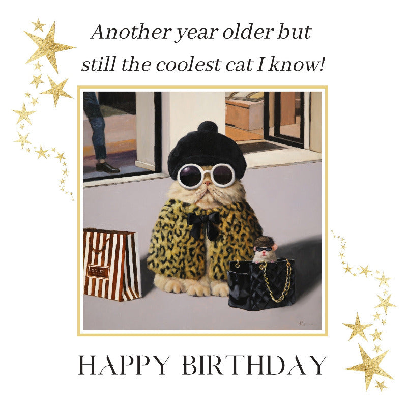 Cool Cat Funny Cat Birthday Card by Lucia Heffernan